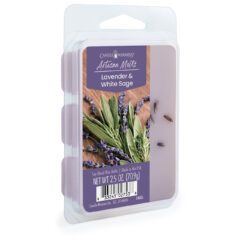 Lavender and White Sage Artisan Wax Melts by Candle Warmers Etc. Dewy lavender in a meadow of white sage accented by wildflowers and soft woods.