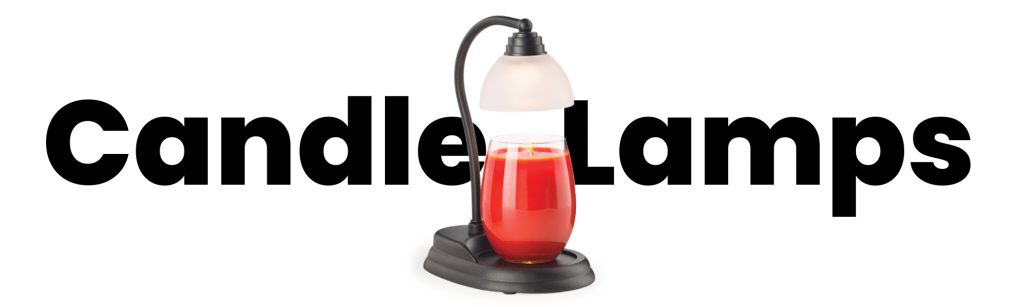 'Candle Lamps' banner with a black candle warmer lamp glowing over a red candle
